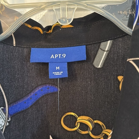 NWT Women’s Kohl’s Apt. 9 Button Front Black Chain Print Shirtdress Size Medium - Picture 6 of 11